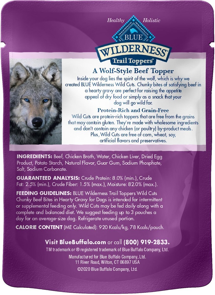 Blue Buffalo Wilderness Trail Toppers Wild Cuts Chunky Beef Bites in Hearty Gravy Grain-Free Dog Food Topper