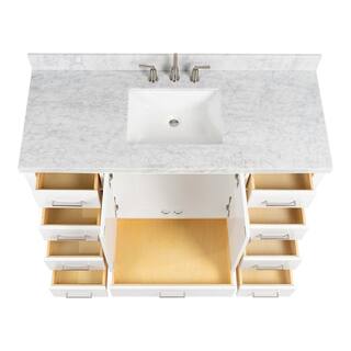 ARIEL Cambridge 55 in. Bath Vanity in White with Marble Vanity Top in Carrara White with White Basin A055SCWRVOWHT