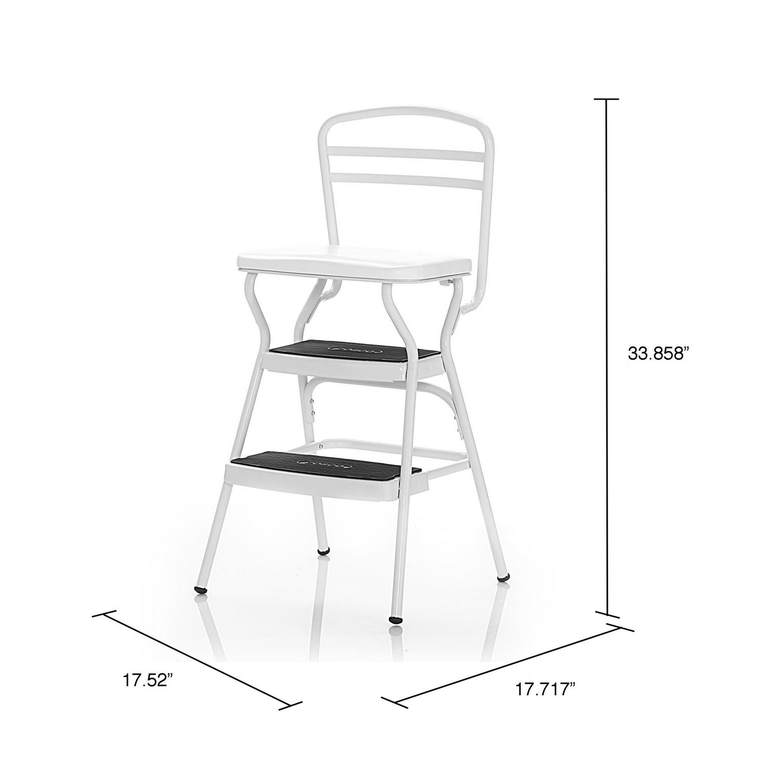 COSCO Stylaire Retro Chair + Step Stool with flip-up seat (white， one pack)