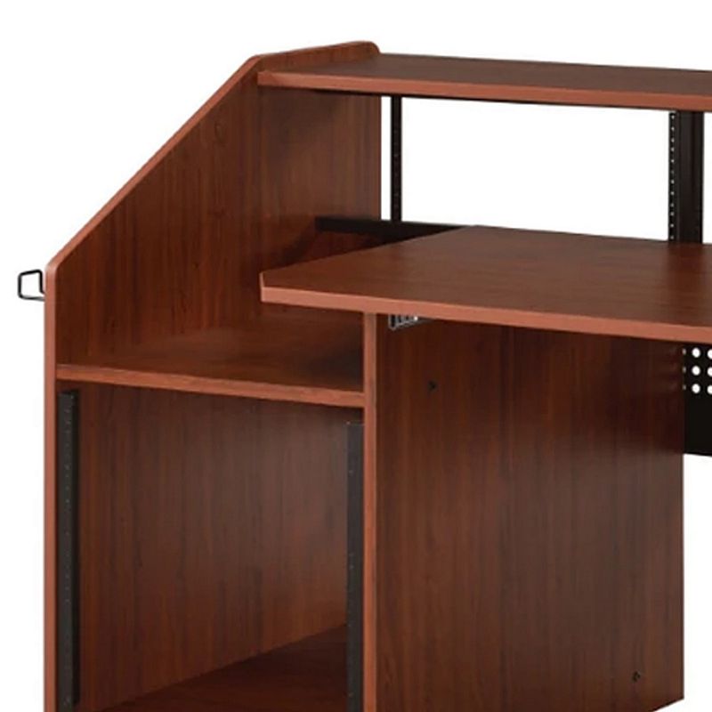 71 Inch Wood Music Desk Studio Workstation， 3 Shelves， Cherry Brown