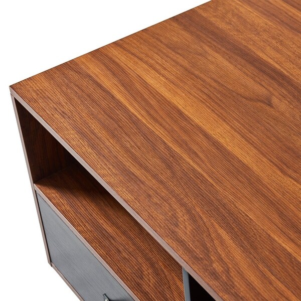 Henry Modern Wooden Coffee Table with Storage， Walnut