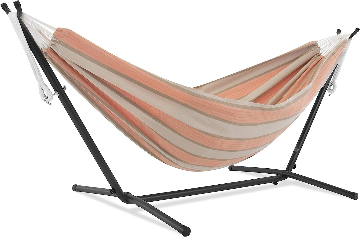 Double Cotton Hammock with Space Saving Steel Stand, Tropical (450 lb Capacity - Premium Carry Bag Included)