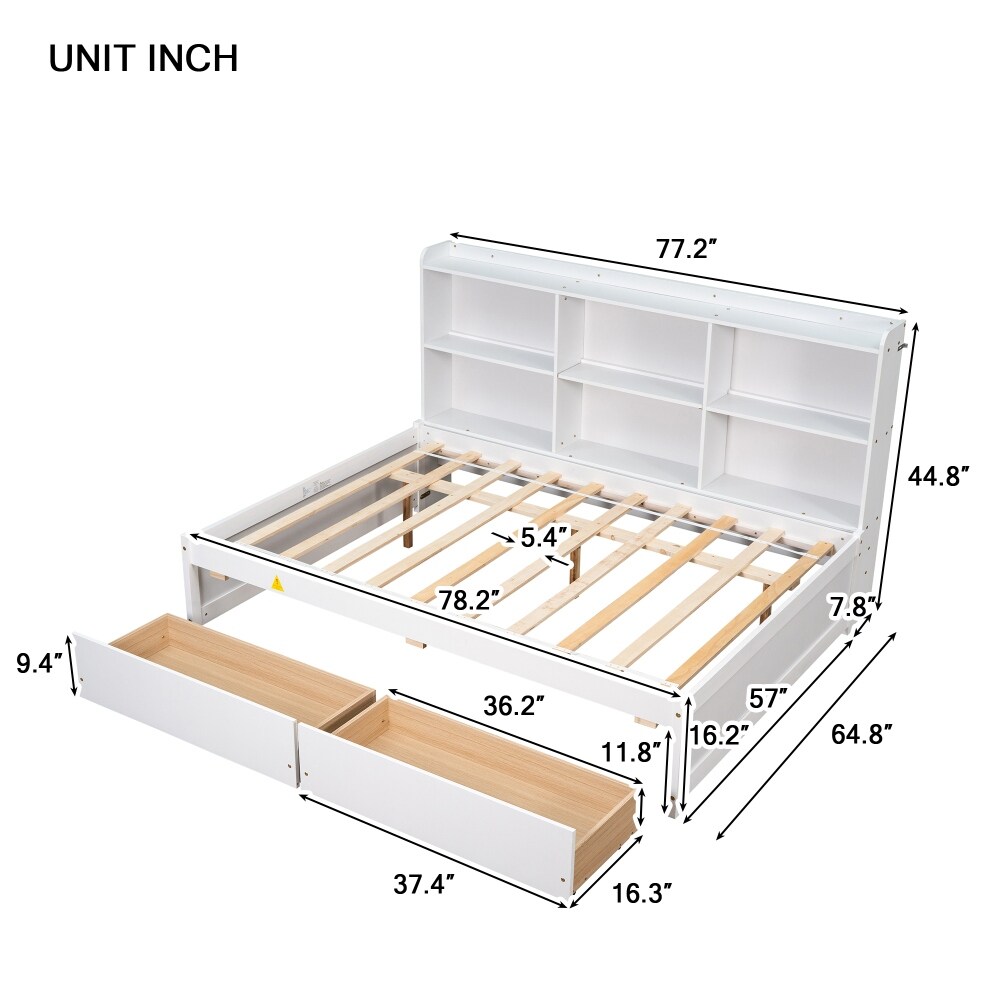 Full Bed with Side Bookcase and Drawers