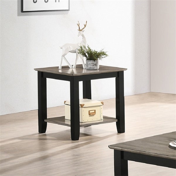 End Table Coffee Table With Open Shelf In Dark Brown and Grey