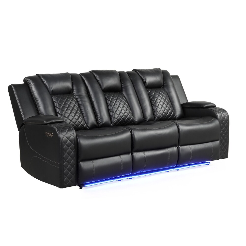 Benz Power Reclining Sofa with Built in USB   Bottom Lights LED Made in Faux Leather