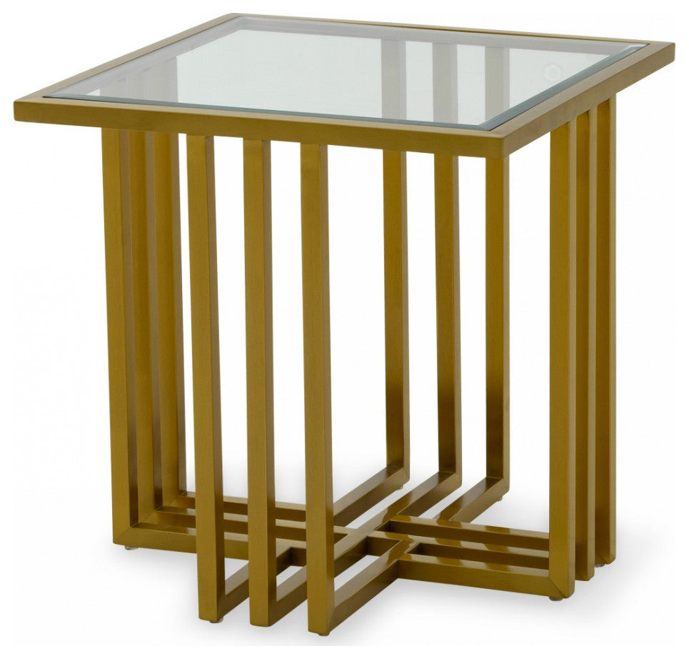 Nikos Glam Clear Glass and Gold Glass End Table   Modern   Side Tables And End Tables   by Virgil Stanis Design  Houzz