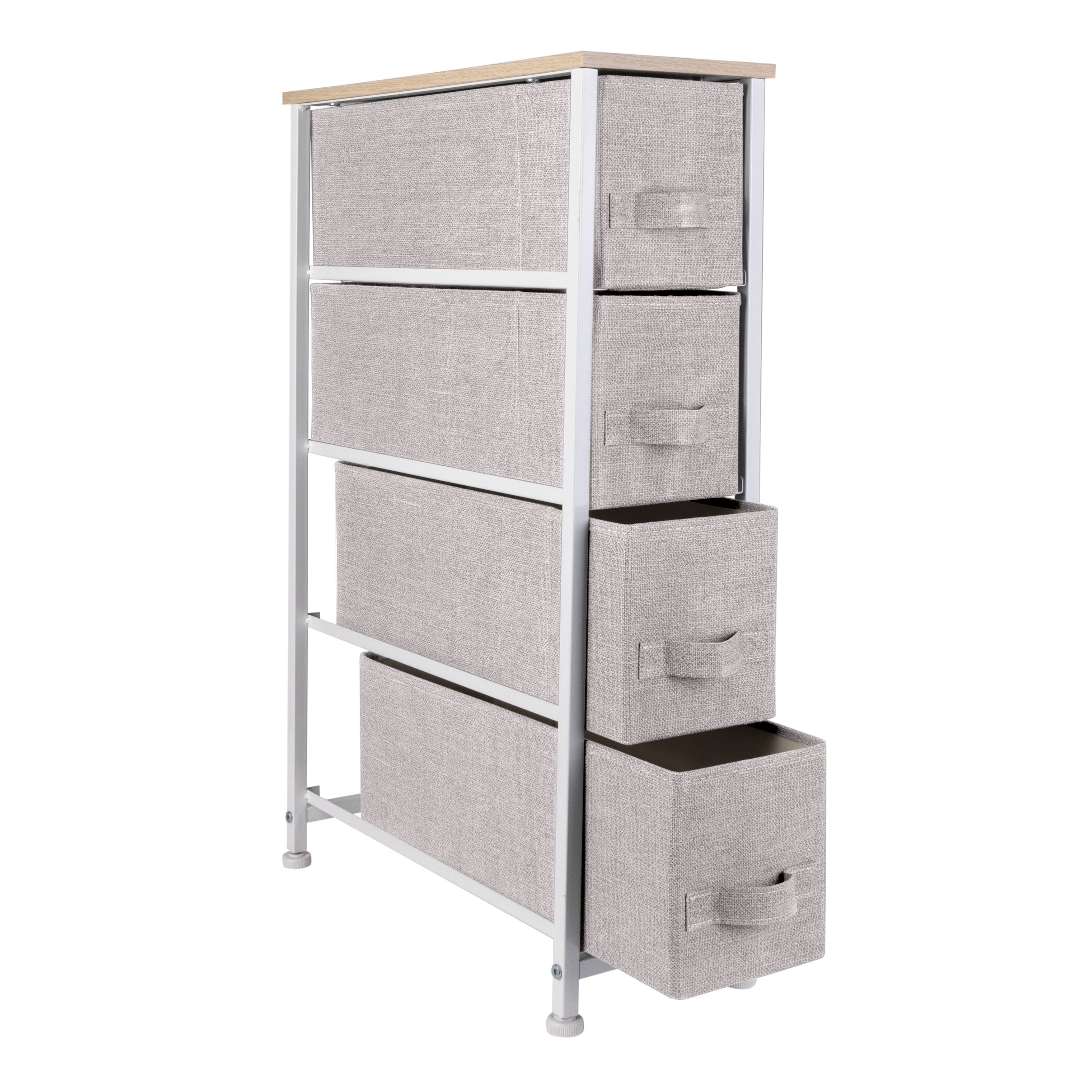 Simplify 4 Drawer Slim Chest with Fabric Drawers in Beige