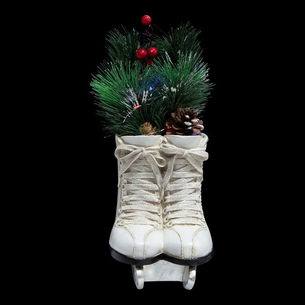 Led Lighted White Skates With Floral Arrangement Christmas Decoration