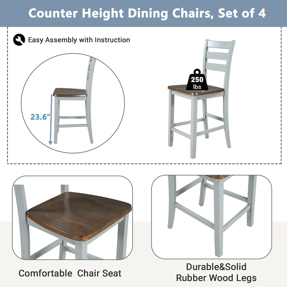 Farmhouse Wood Counter Height 5 Piece Dining Table Set with Drop Leaf Kitchen Set with Wine Rack   Drawers for Dining Room