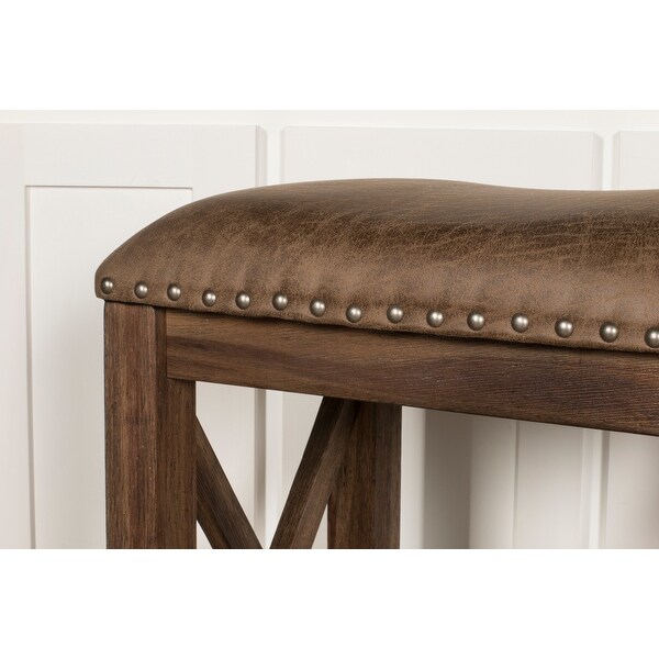 The Gray Barn Wild Hen Bench Wood Backless Counter Height Stool， Set of 2， Antique Brown Walnut