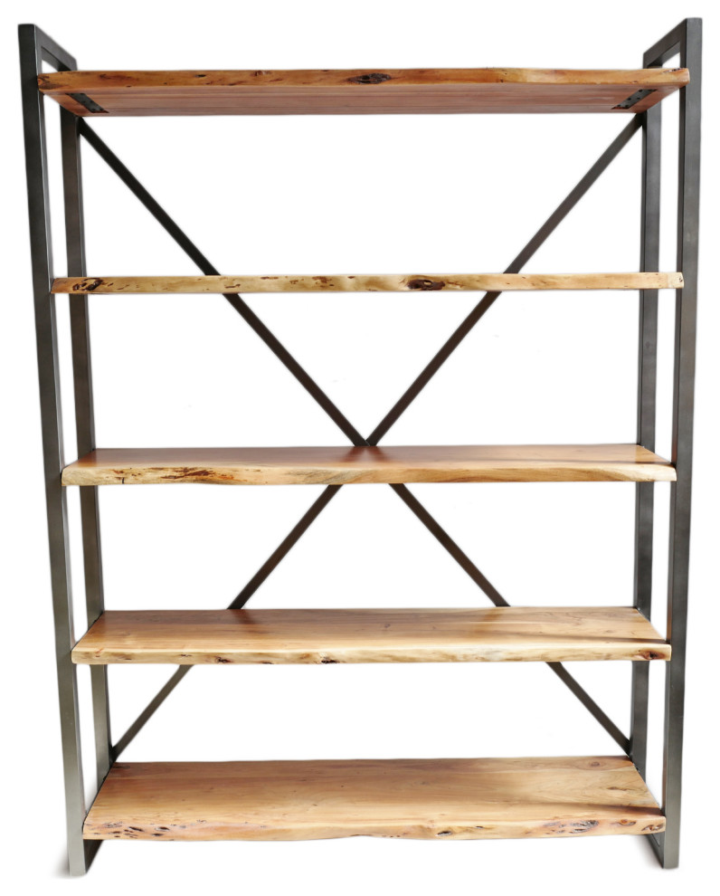 Live Edge Wood  ampIron Shelf   Industrial   Bookcases   by Design Mix Furniture  Houzz