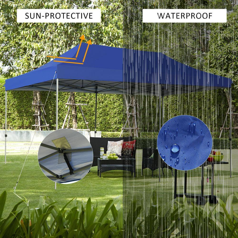 10 ft. x 20 ft. Blue Adjustable Folding Heavy-Duty Sun Canopy with Carrying Bag HY-OP70659BL