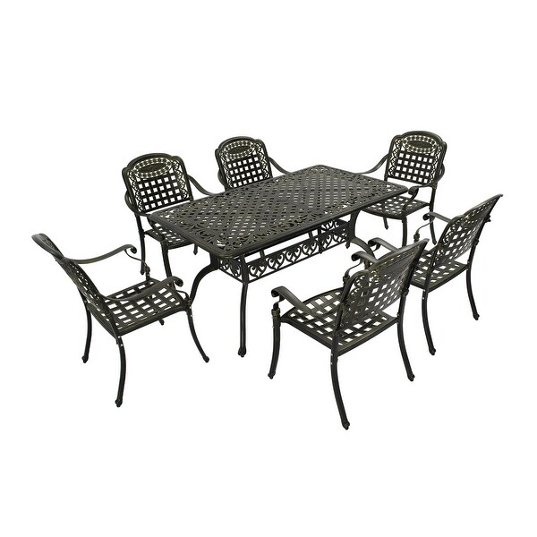 Clihome 7 Piece Outdoor Cast Aluminum Patio Dining Set in Bronze