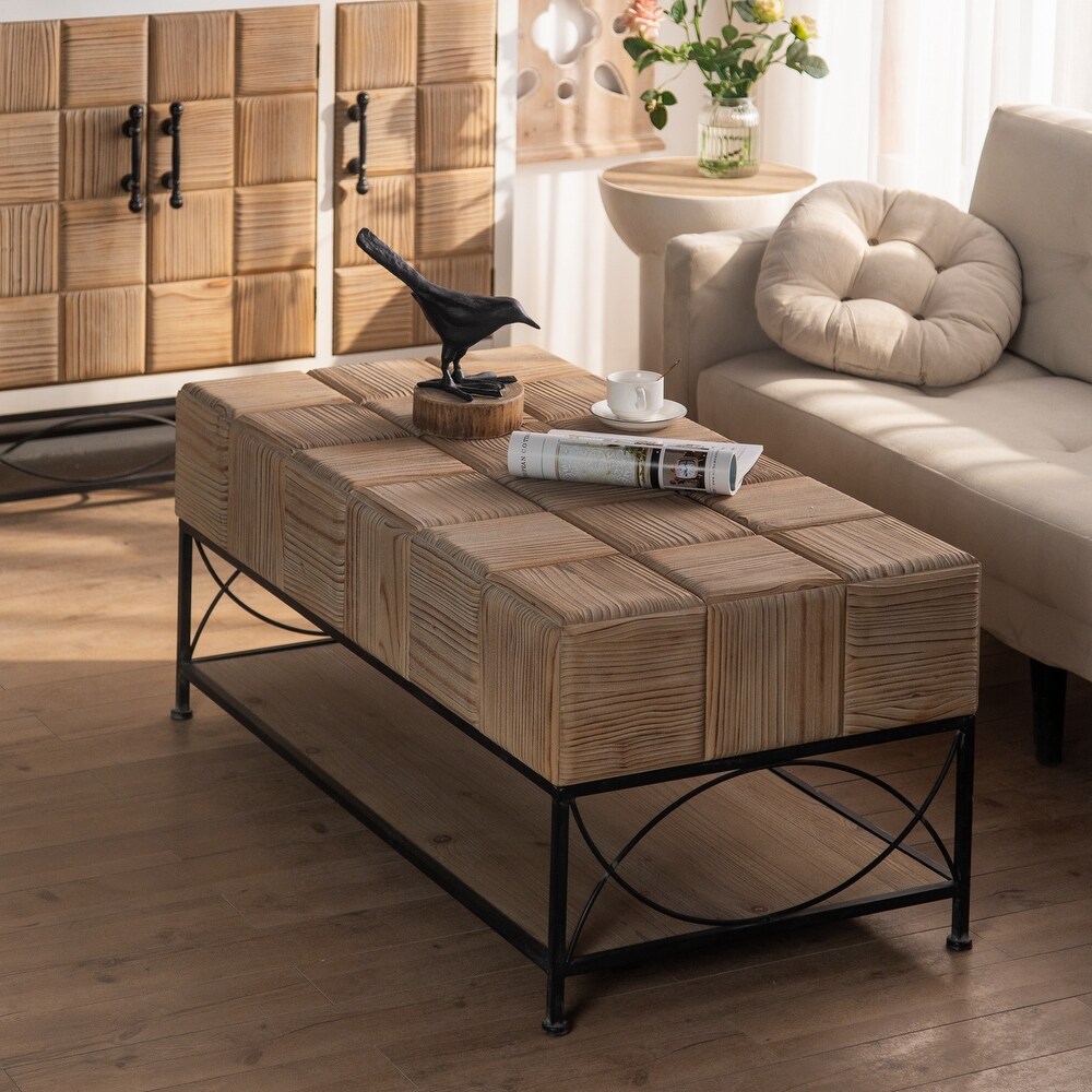 Small Grid Splicing Design Retro Square Coffee Table