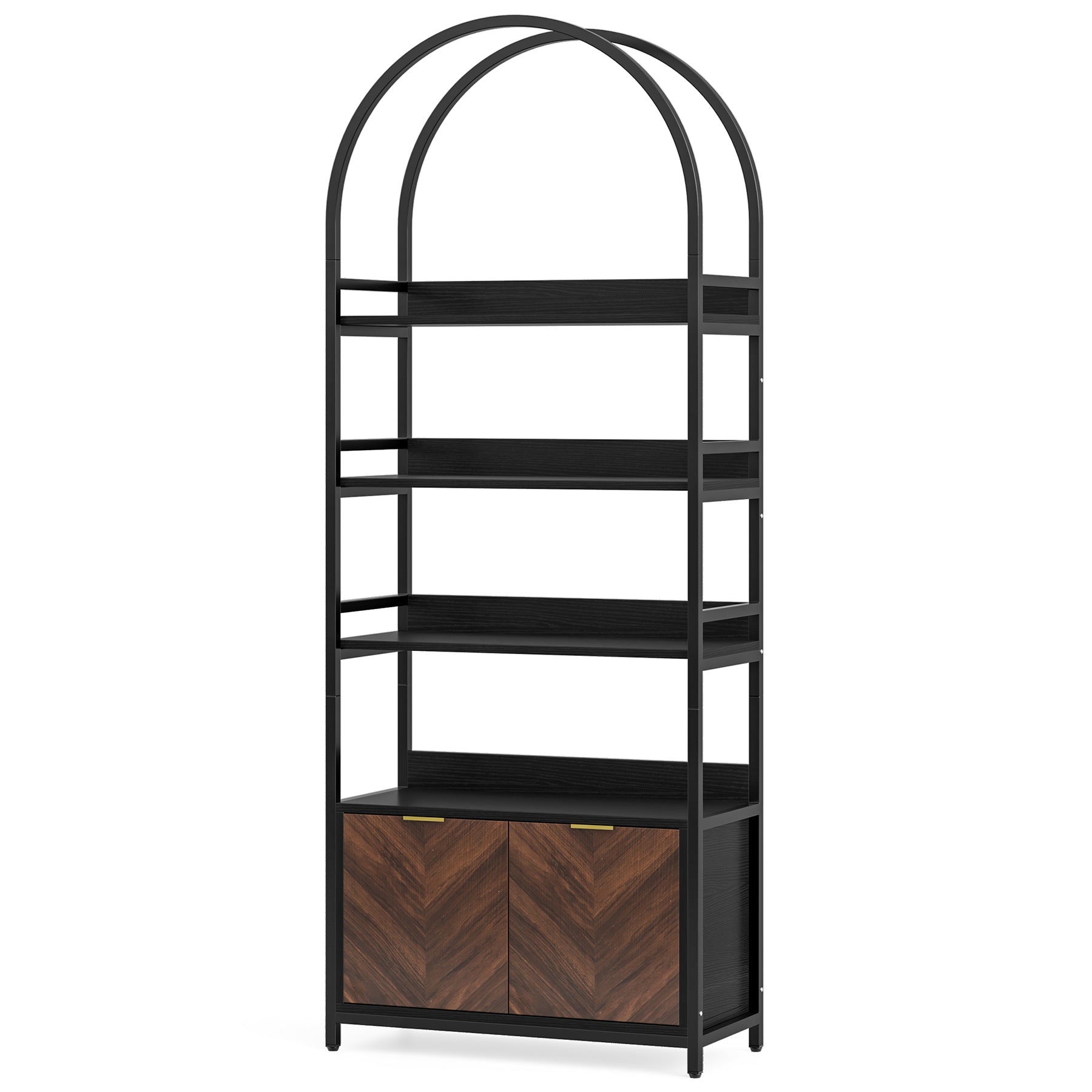 4-Tier Bookshelf with Cabinet, 75.9 Tall Etagere Bookcase with Door