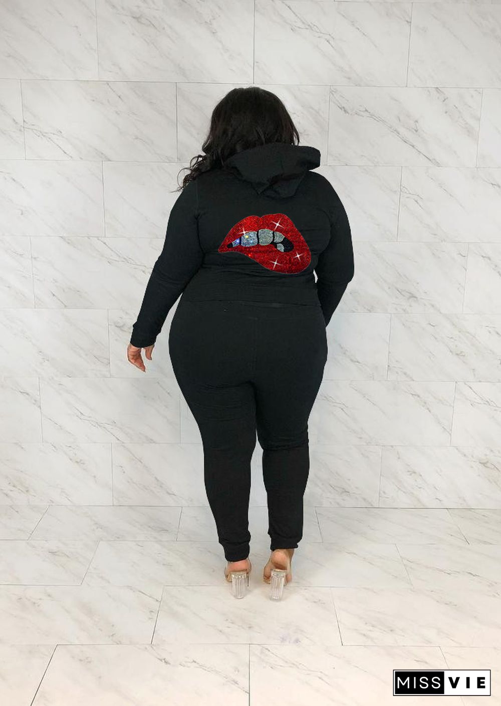 Plus Size Hooded Zipper Coats Skinny Pants Tracksuits