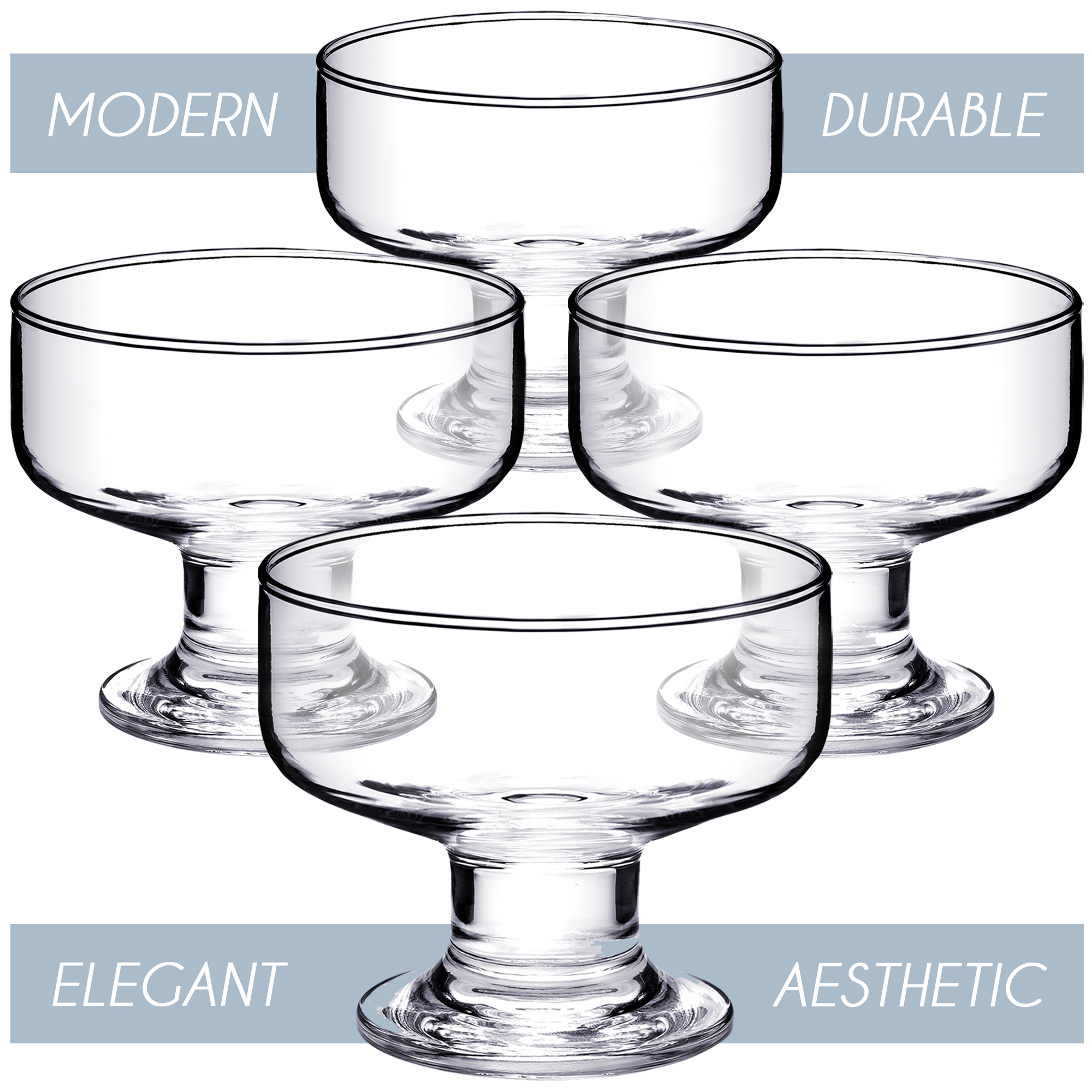 Crystalia Set of 4 Glass Ice Cream Bowl， Mini Footed Dessert Cups