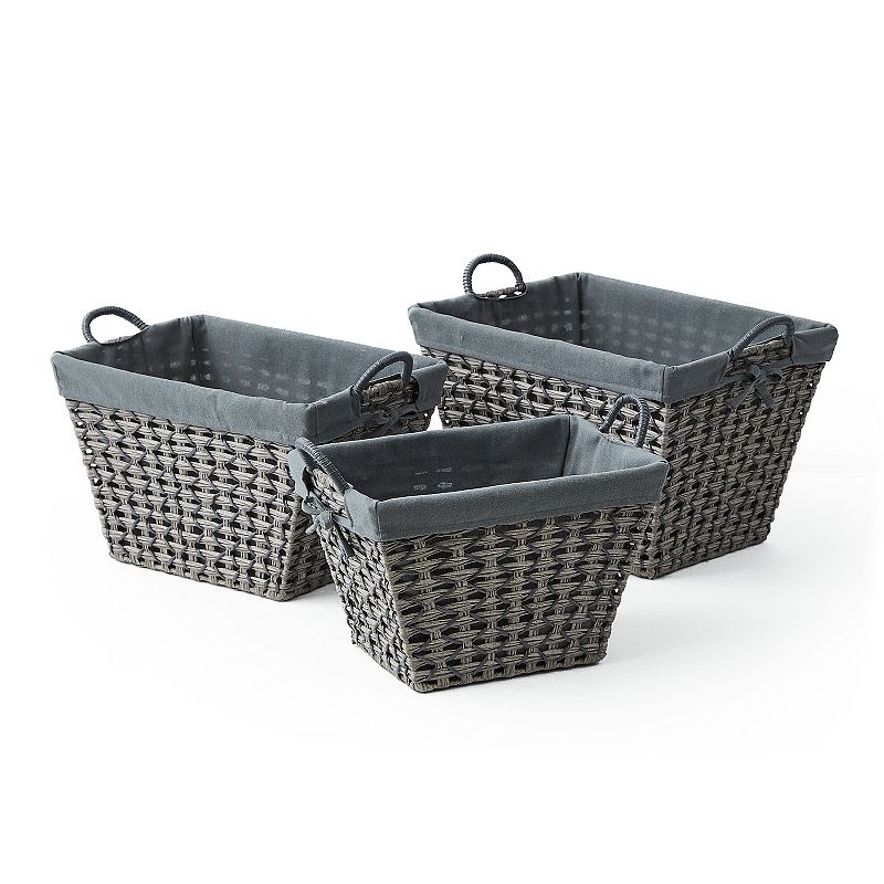 Saddle River Rectangular Cross and Open-Weave Basket 3-piece Set