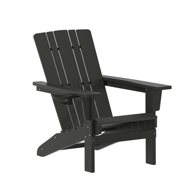 Emma And Oliver Adirondack Chair With Cup Holder Weather Resistant Hdpe Adirondack Chair