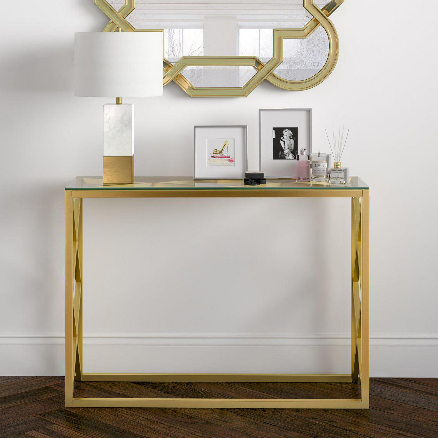 EvelynandZoe Contemporary Console Table with Glass Top