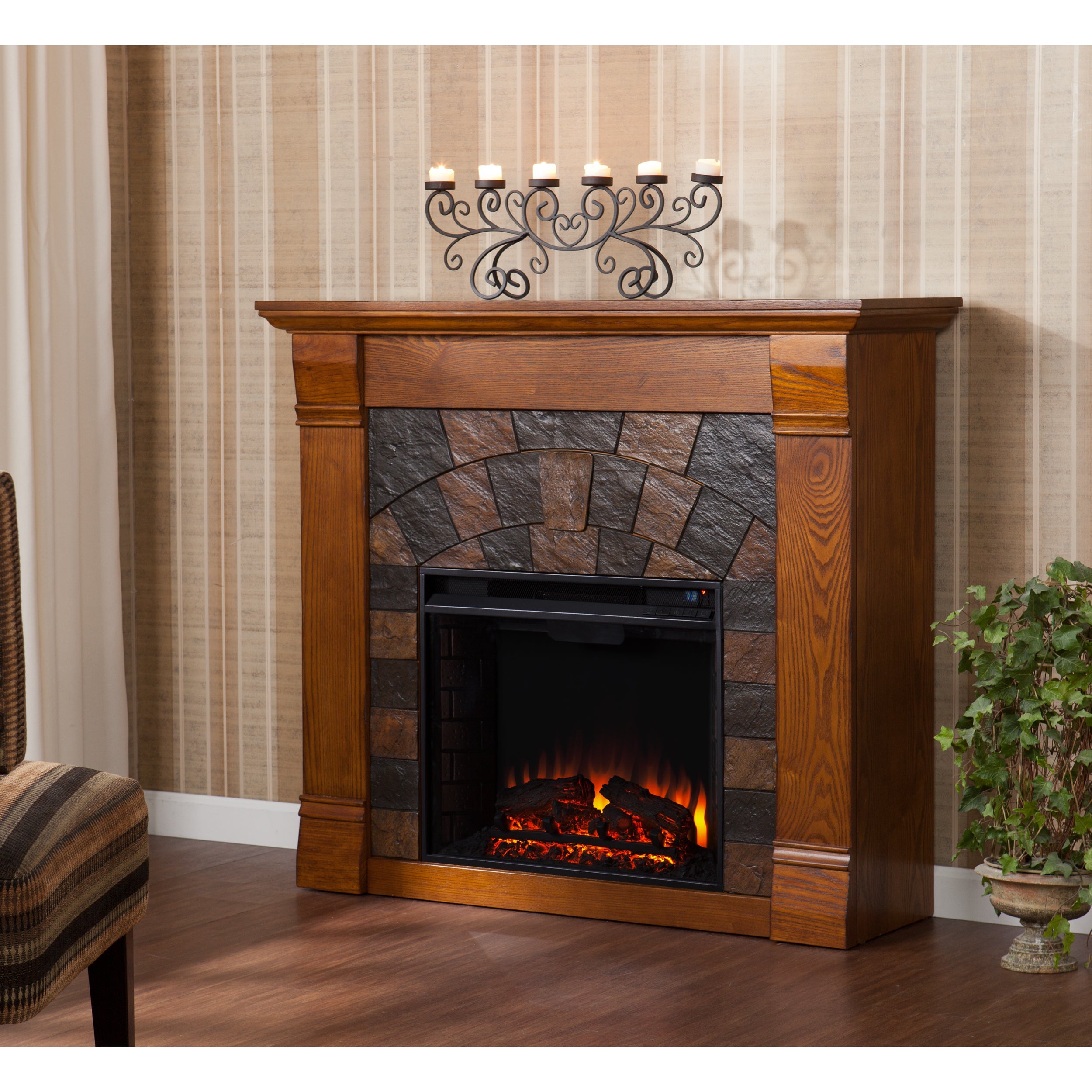 Sei Kolfyre Soft country style Electric Fireplace, Salem in Antique Oak finish