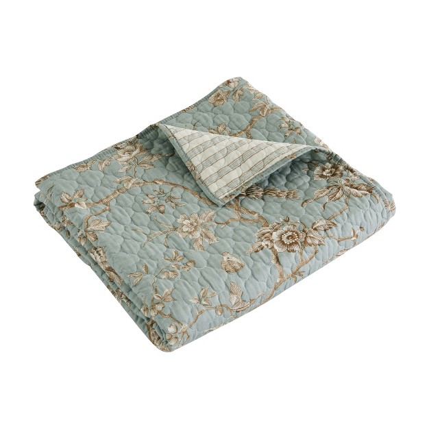 Lyon Teal Toile Quilted Throw Levtex Home