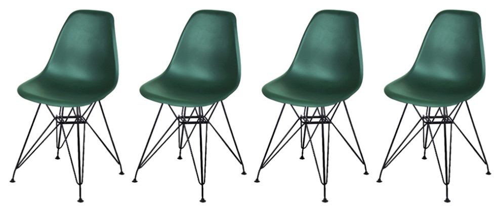 Dark Green Armless Side Dining Chair With Black Metal Legs  Set of 4   Midcentury   Dining Chairs   by specialty imports  Houzz