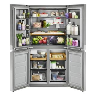 KitchenAid 19.4 cu. ft. 36 in. W Counter-Depth 4-Door Refrigerator with PrintShield Finish KRQC506MPS