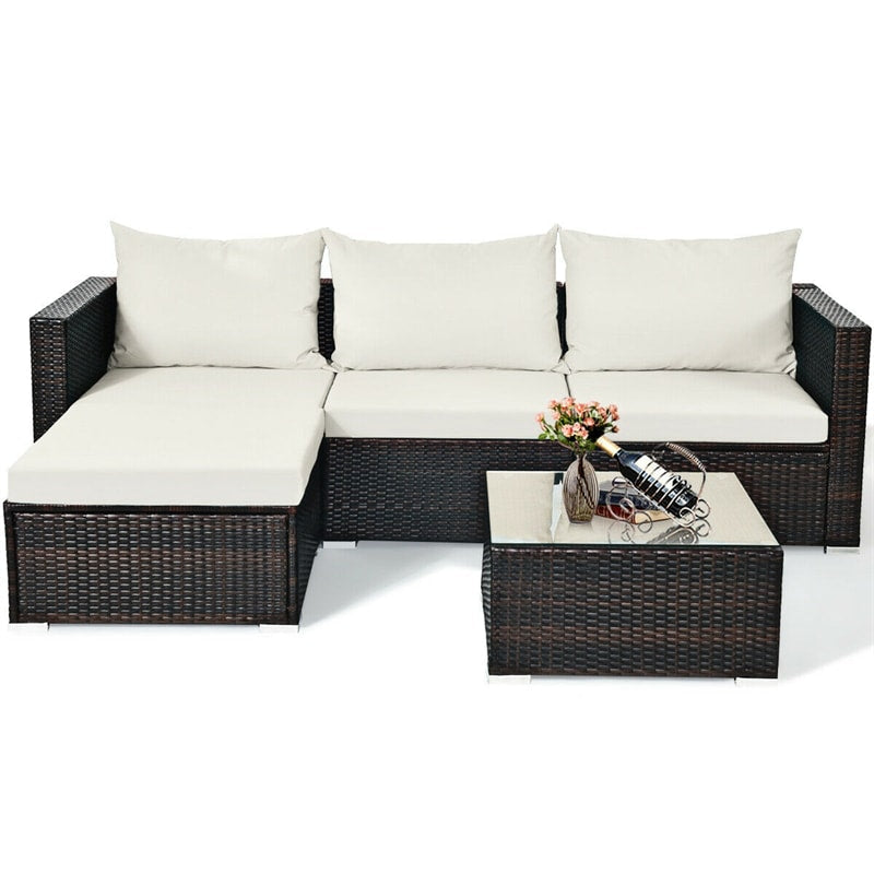 Canada Only - 5 Pcs Rattan Patio Sectional Furniture Set with Cushions & Coffee Table