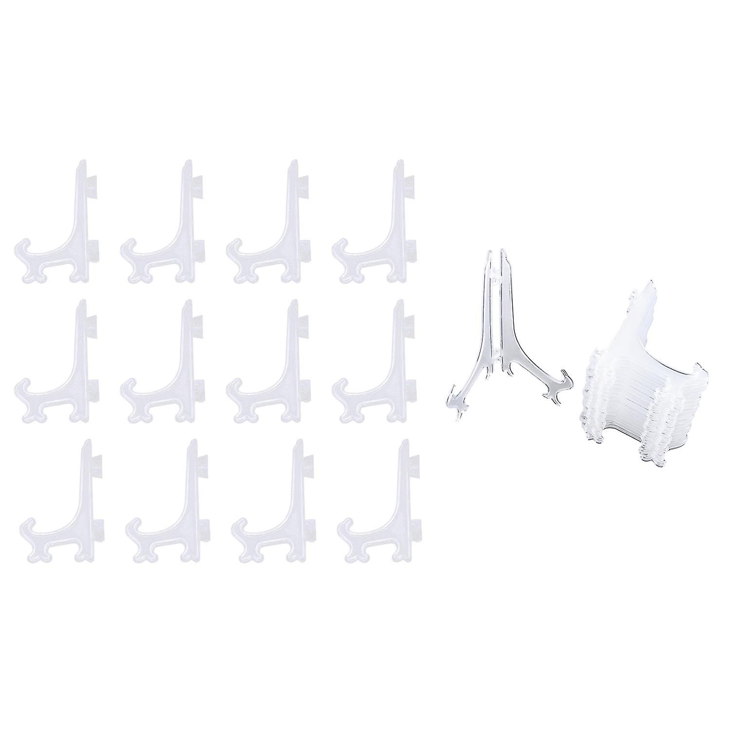 12pcs 3 Inch Plastic Easels Or Plate Holders Display Dinner Plate (transparent) and 12pcs/set Clear P