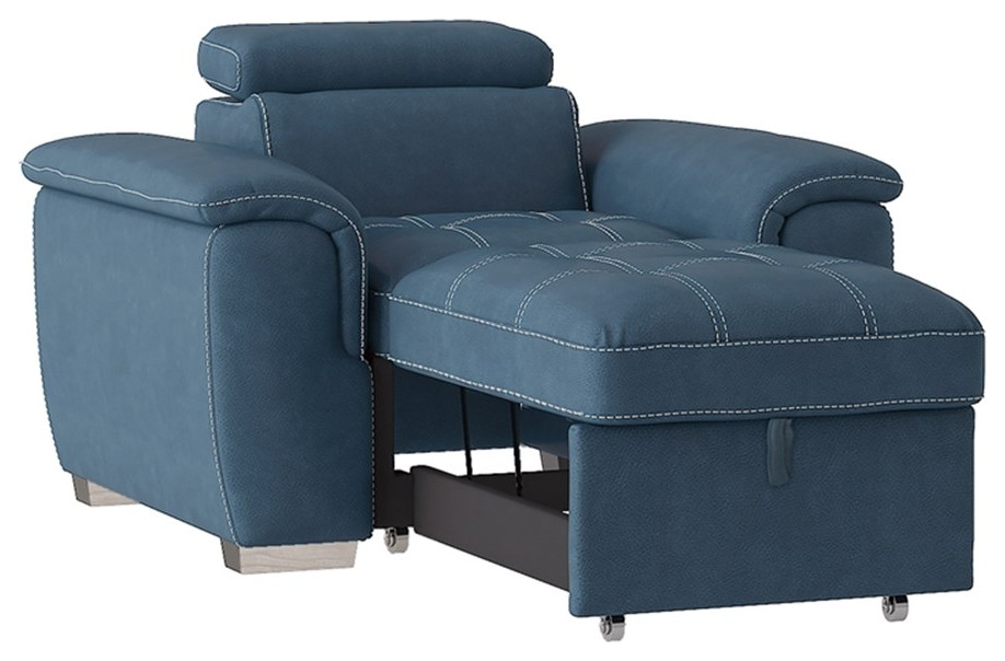 Bowery Hill Microfiber Accent Chair with Pull Out Ottoman in Blue   Contemporary   Armchairs And Accent Chairs   by Homesquare  Houzz