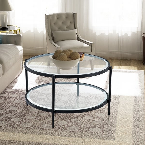 GZMR Round Coffee Table Accent Table with Shelf