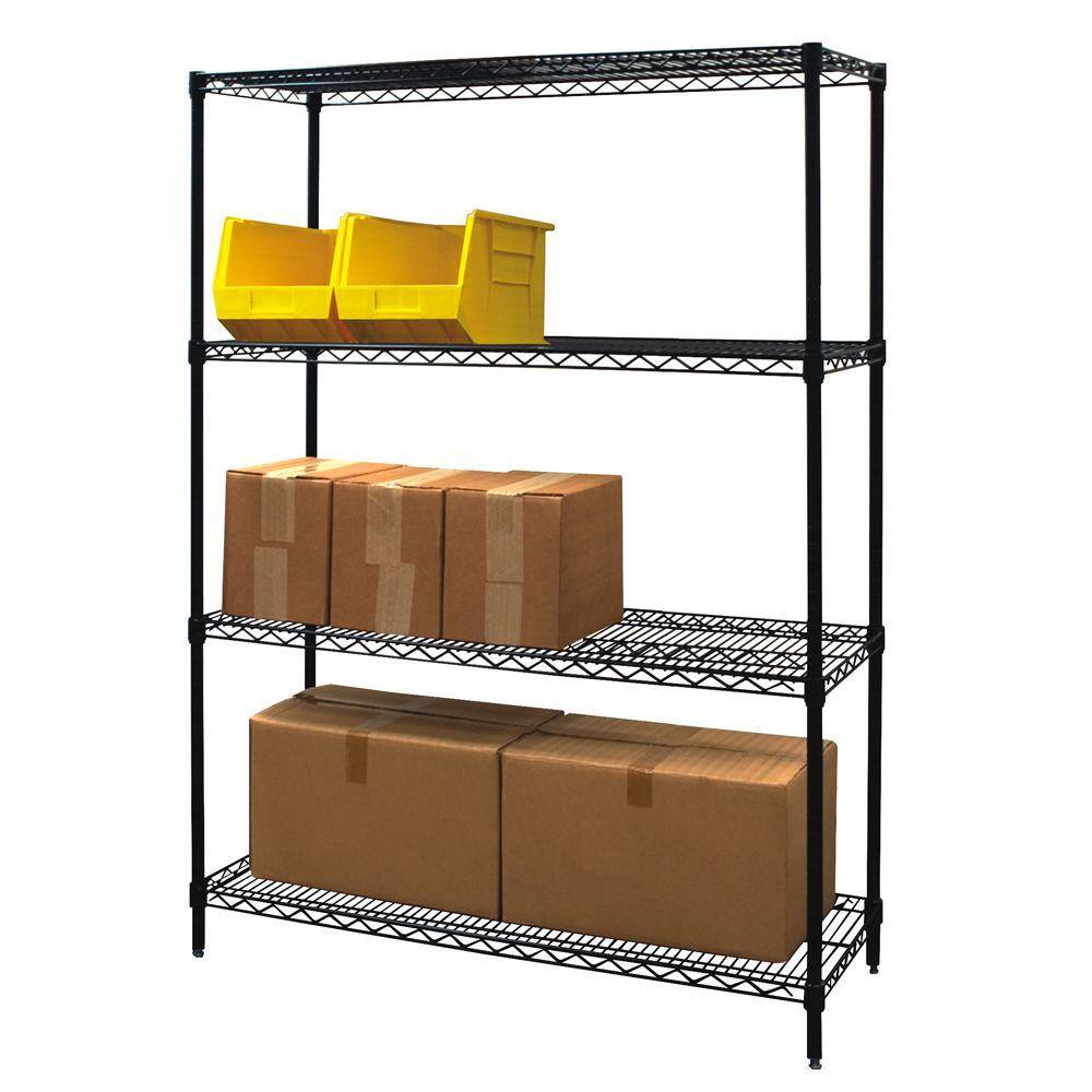 Storage Concepts Black 4-Tier Steel Wire Shelving Unit (72 in. W x 72 in. H x 18 in. D) WBS4-1872-74