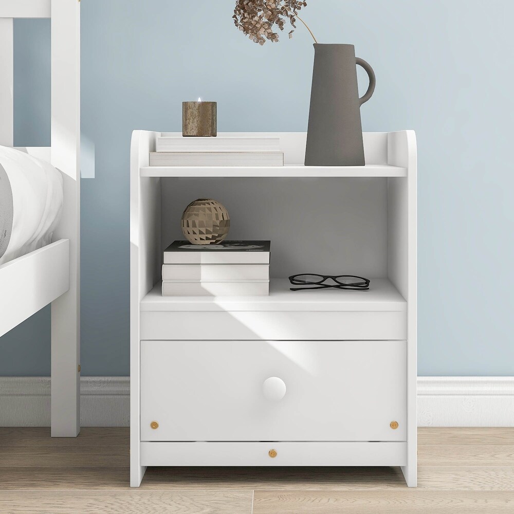 Nightstand with Open Storage Cabinet and Drawer White/Grey