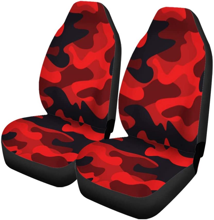 ZHANZZK Set of 2 Car Seat Covers Black Camouflage Camo Bright Red Abstract Pattern Classic Universal Auto Front Seats Protector Fits for Car，SUV Sedan，Truck