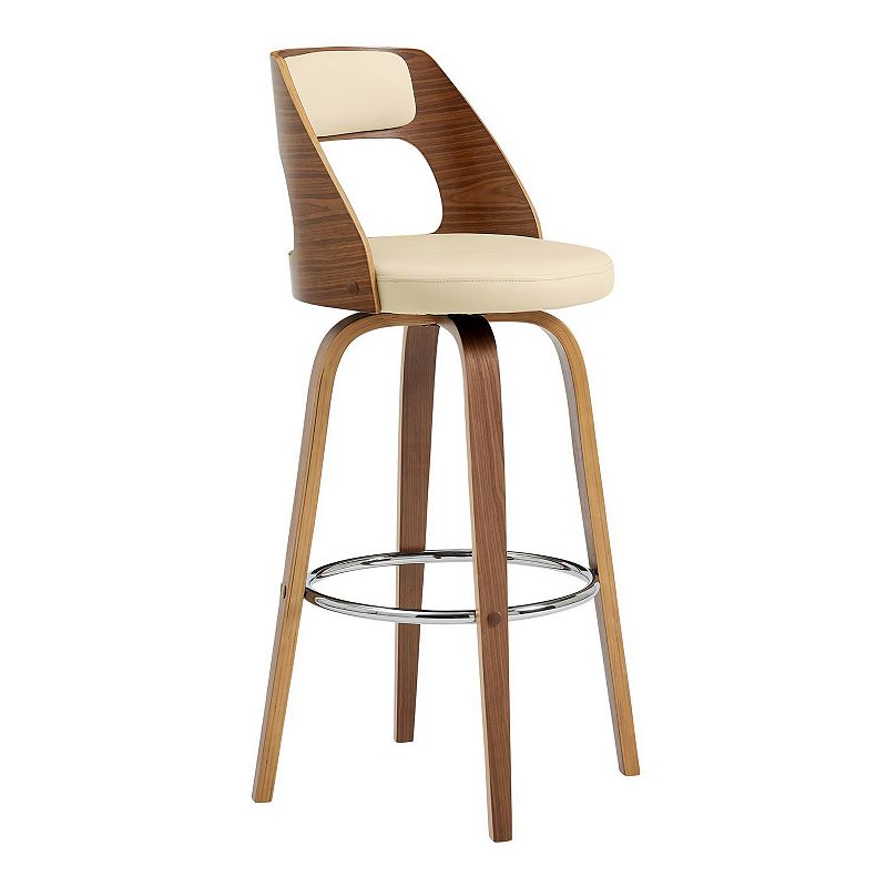 Swivel Bar Stool with Open Design Wooden Back， Cream