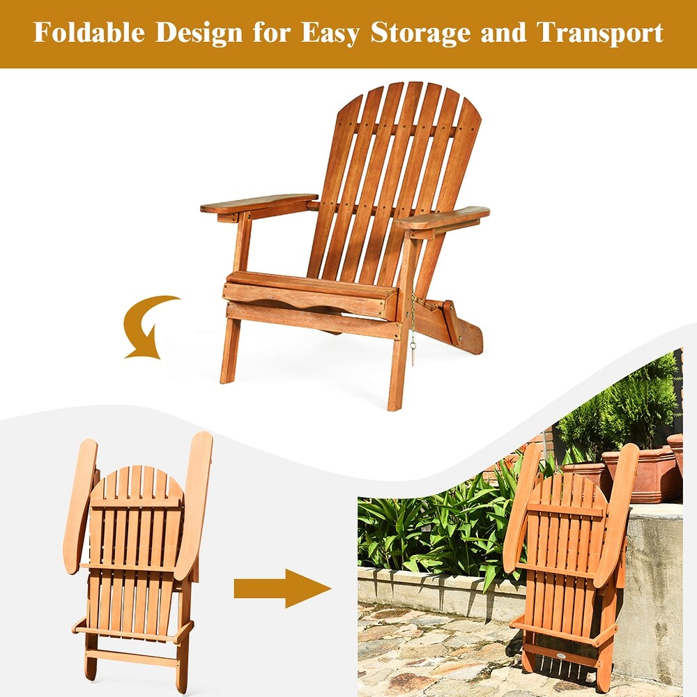 3 Piece Adirondack Chair Set Foldable Wooden Chairs and Table Set