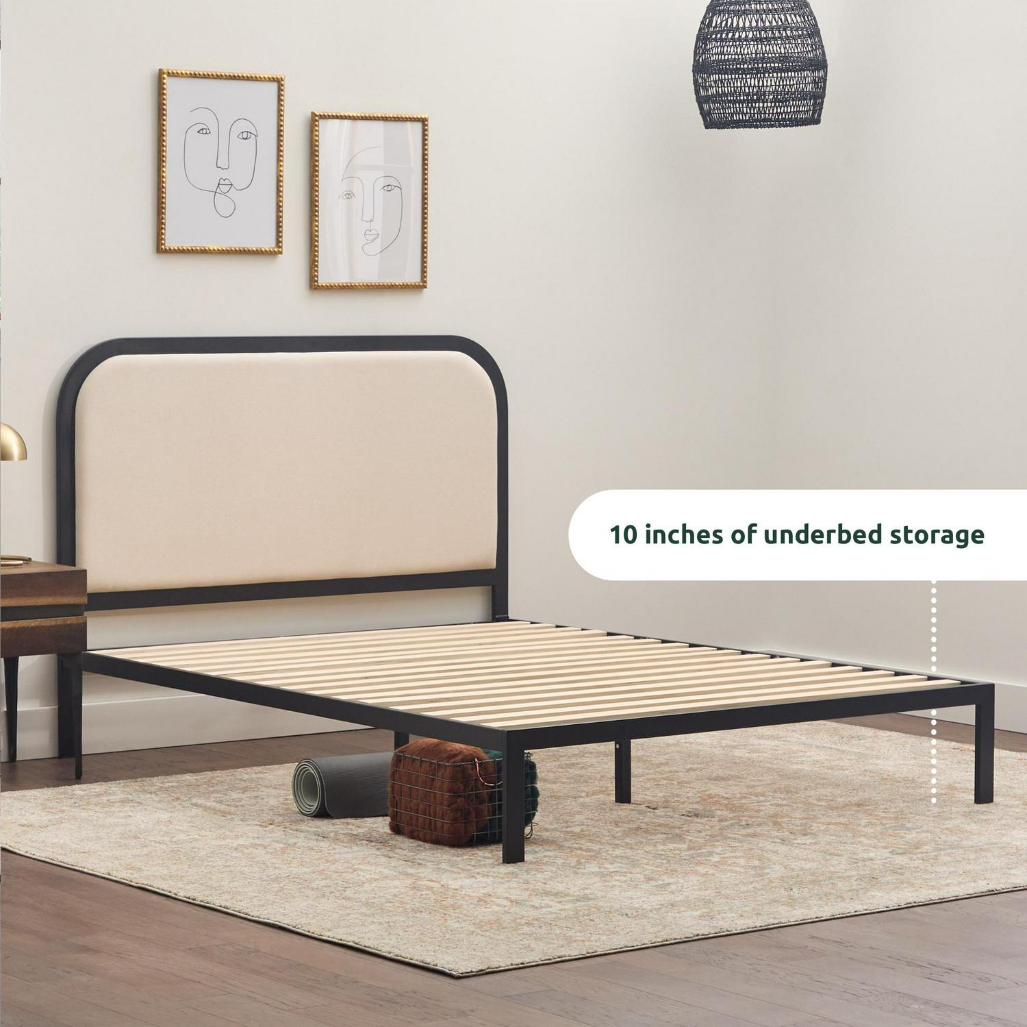 Rest Haven Salem Metal Platform Bed with Rounded Upholstered Headboard Queen Cream  Crowdfused