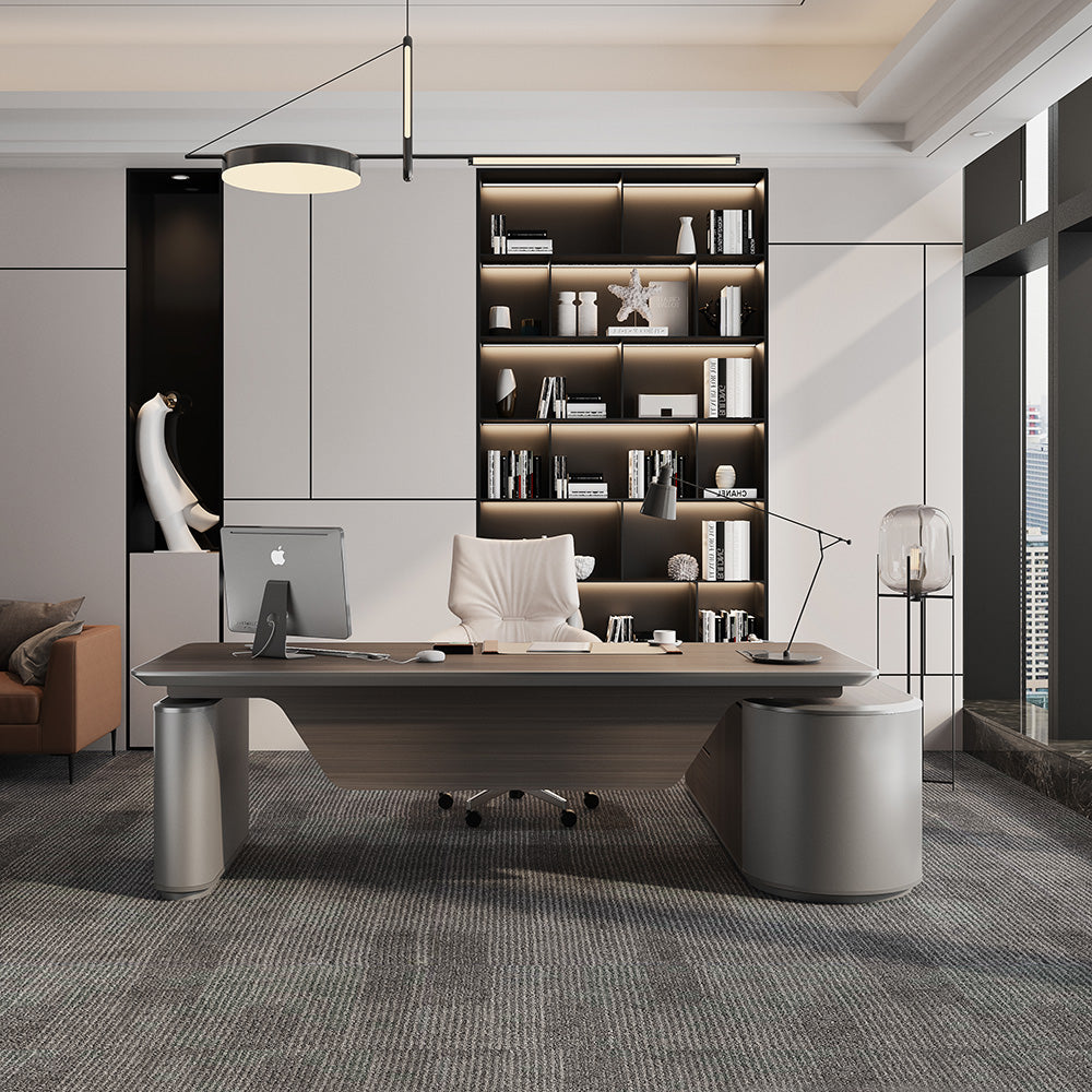 LUCA Sit & Stand Executive Desk with Electric Lift and Reversible Return 240cm - Hazelnut & Grey