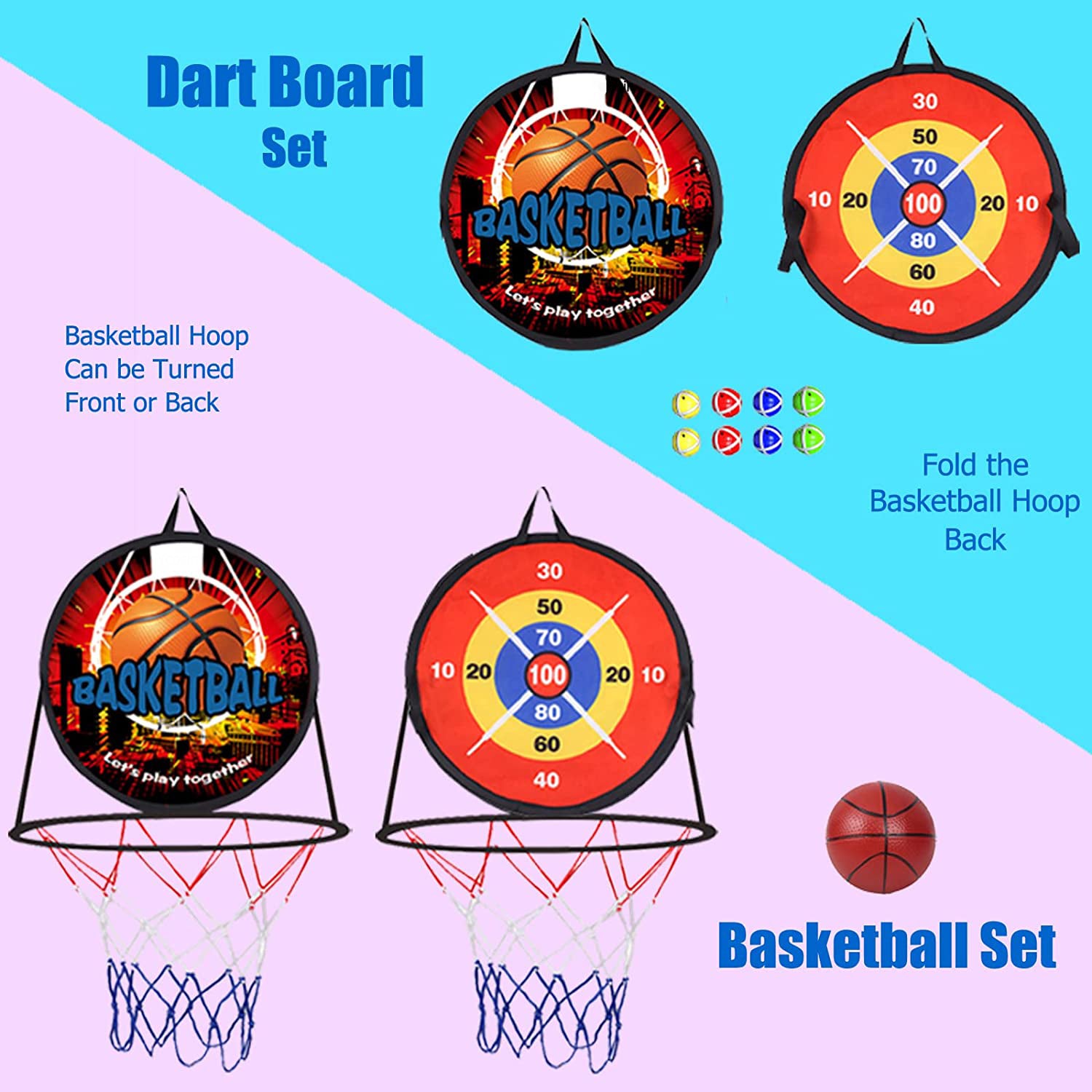 14 Dart Board for Kids， Basketball Hoop for Kids Toddlers Toys for 3 Year Old Boys