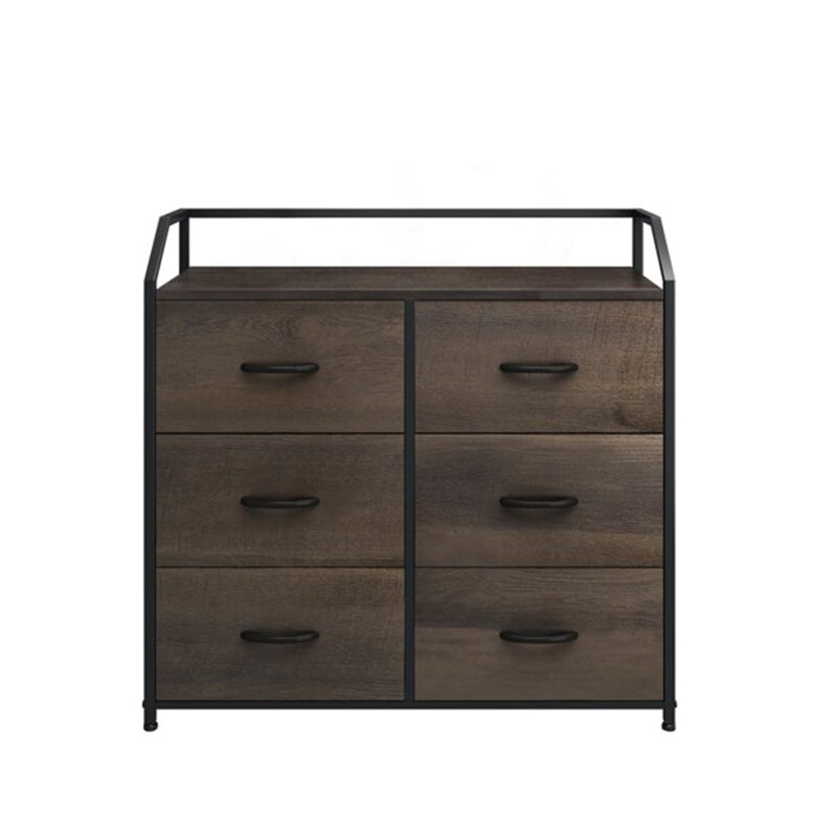 Homfa Fabric Dresser with 6 Drawers Wide Chest of Drawers with Wood Top Sturdy Metal Frame Furniture Storage Tower for Bedroom, Closets, Hallway, Entryway, Dark Brown