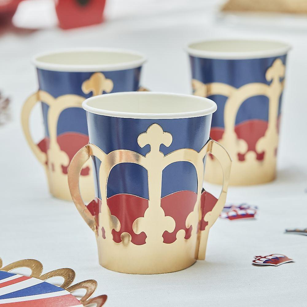 Kings Coronation Paper Cups | Street Party Tableware Union Jack Decorations x 8