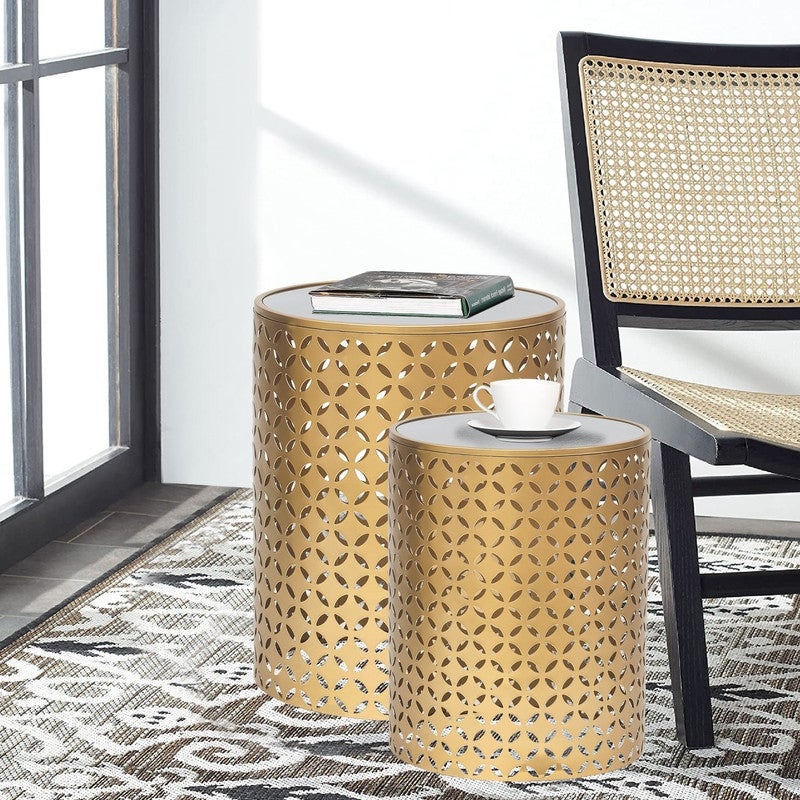 ADECO Metal End Tables Set of 2 Gold Nesting Side Coffee Table