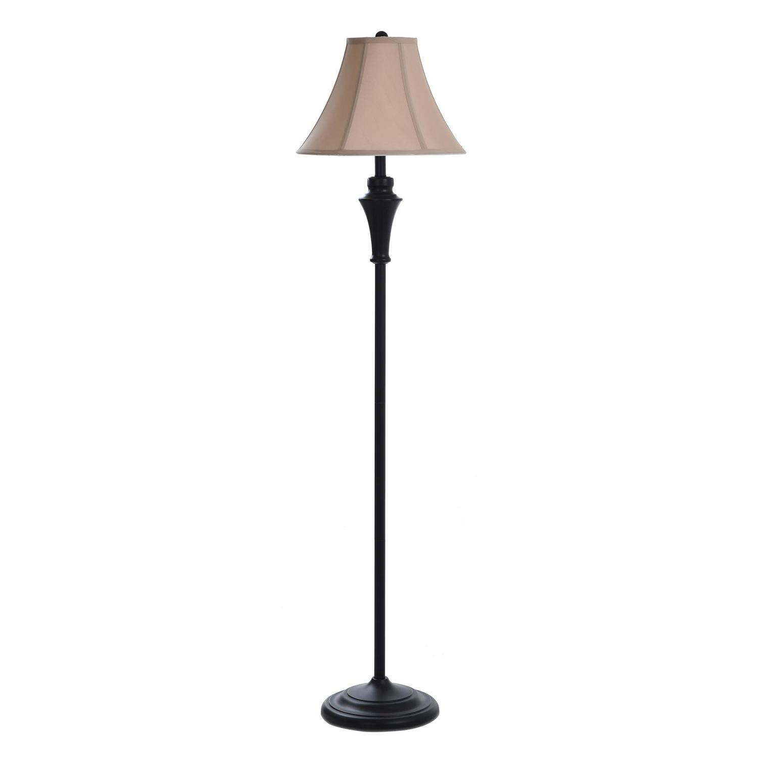 Floor Lamp/Table Lamp  Bronze Wood Finish  Geneva Taupe Fabric Shade  Set Of 3: 2 Table， 1 Floor