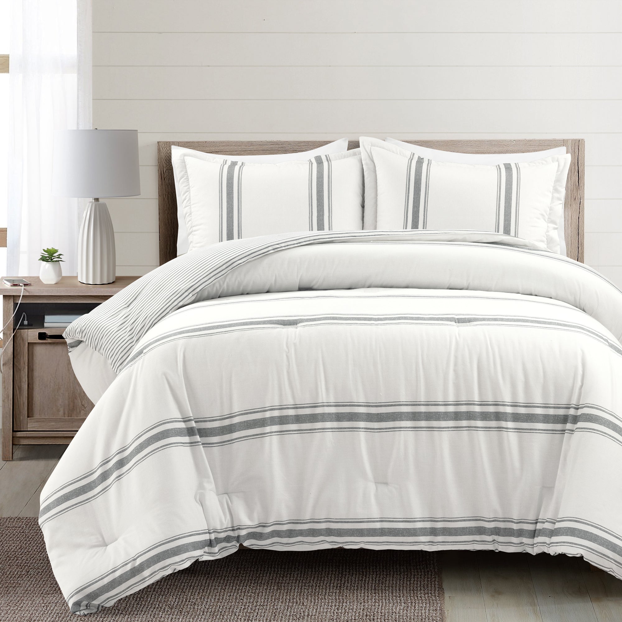 Farmhouse Stripe Cotton Reversible Comforter Set