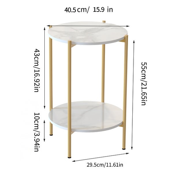 2 Shelves Sintered Stone Round Side Table Sofa End Table