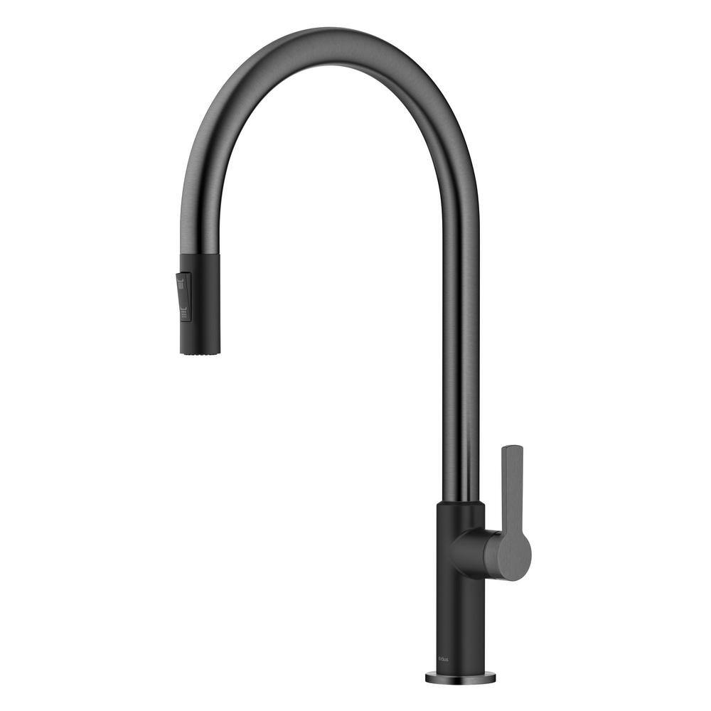 KRAUS Oletto High-Arc Single Handle Pull-Down Kitchen Faucet in Matte BlackSpot Free Black Stainless Steel KPF-2821MBSFSB