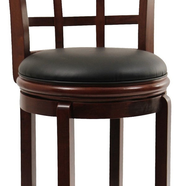 Sabi 24 inch Swivel Counter Stool， Solid Wood， Faux Leather， Brown， Black - 19.5 L x 18 W x 43.5 H