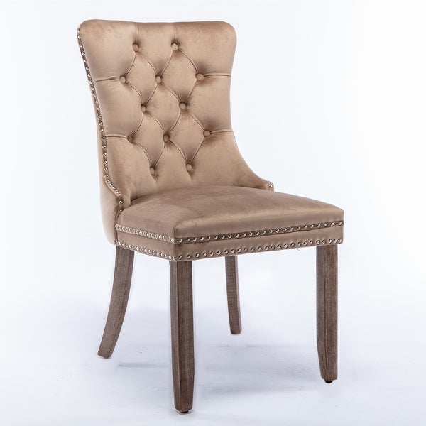 Counter High-end Tufted Solid Wood Contemporary Velvet Upholstered Dining Chair with Wood Legs Nailhead Trim 2-Pcs Set