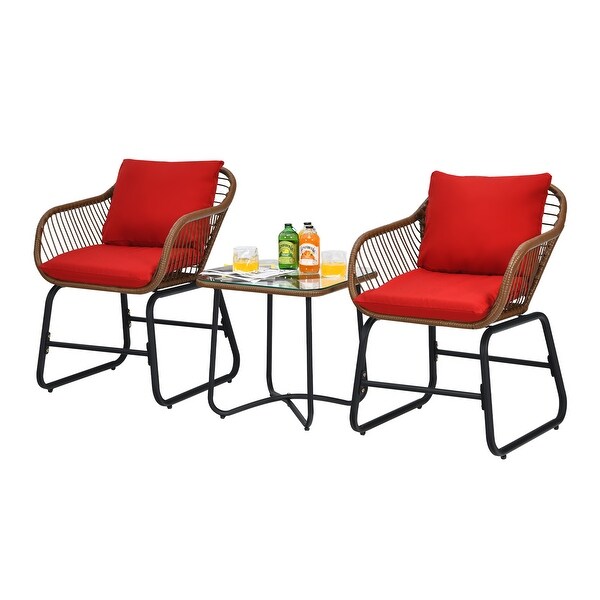 Gymax 3PCS Outdoor Bistro Set Patio Conversation Furniture Set w/ Red